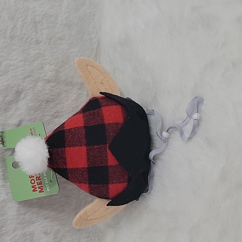 More & Merrier Pet Elf Hat (Red & Black Checker Plaid) size L/XL